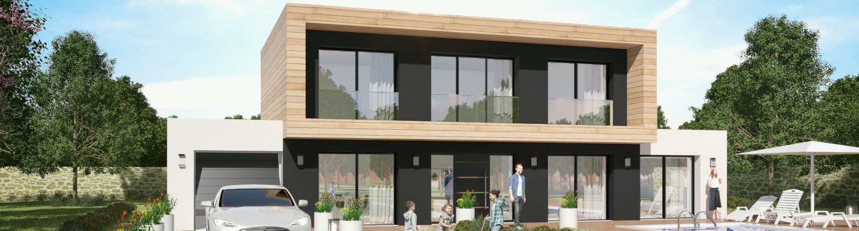 Modele Constructeur Maison Neuve Bardage Ossature Bois toit plat et toit terrasse architecte sur mesure design moderne contemporaine (10) 2