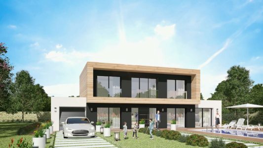 Modele Constructeur Maison Neuve Bardage Ossature Bois toit plat et toit terrasse architecte sur mesure design moderne contemporaine (10)