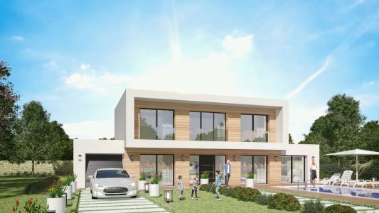 Modele Constructeur Maison Neuve Bardage Ossature Bois toit plat et toit terrasse architecte sur mesure design moderne contemporaine (11)