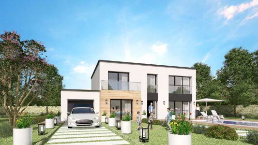 Modele Constructeur Maison Neuve Bardage Ossature Bois toit plat et toit terrasse architecte sur mesure design moderne contemporaine (14)