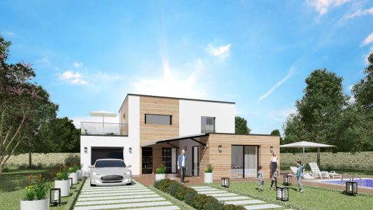 Modele Constructeur Maison Neuve Bardage Ossature Bois toit plat et toit terrasse architecte sur mesure design moderne contemporaine (4)
