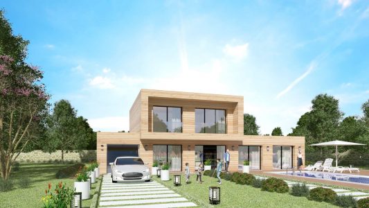 Modele Constructeur Maison Neuve Bardage Ossature Bois toit plat et toit terrasse architecte sur mesure design moderne contemporaine (6)