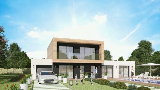 Modele Constructeur Maison Neuve Bardage Ossature Bois toit plat et toit terrasse architecte sur mesure design moderne contemporaine (7)