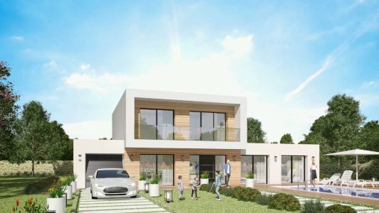 Modele Constructeur Maison Neuve Bardage Ossature Bois toit plat et toit terrasse architecte sur mesure design moderne contemporaine (8)