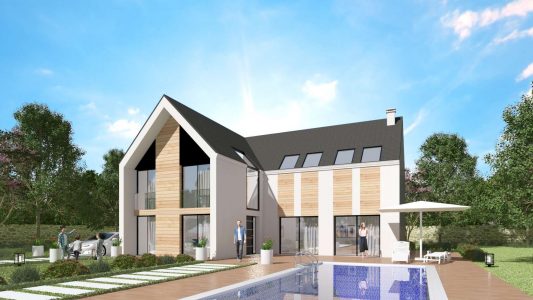 Modele Constructeur Sur Mesure Maison Ossature Bois et Bardage Architecte Design Moderne Contemporaine Comble Biseau Grande Baie Visuel 3D exemple (12)