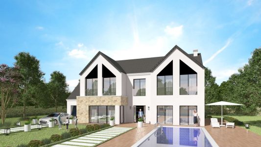 Modele Constructeur Sur Mesure Maison Ossature Bois et Bardage Architecte Design Moderne Contemporaine Comble Biseau Grande Baie Visuel 3D exemple (13)