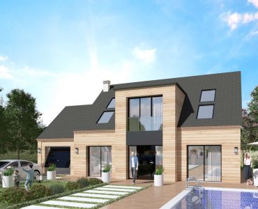 Modele Constructeur Sur Mesure Maison Ossature Bois et Bardage Architecte Design Moderne Contemporaine Comble Biseau Grande Baie Visuel 3D exemple (16)