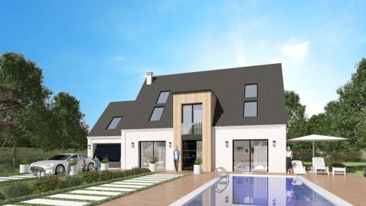 Modele Constructeur Sur Mesure Maison Ossature Bois et Bardage Architecte Design Moderne Contemporaine Comble Biseau Grande Baie Visuel 3D exemple (9)