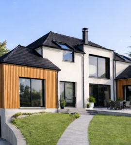 Villa 70 Constructeur Maison Bois haut de gamme sur mesure d'architecte moderne design 4 pans toit plat Val de Marne 94